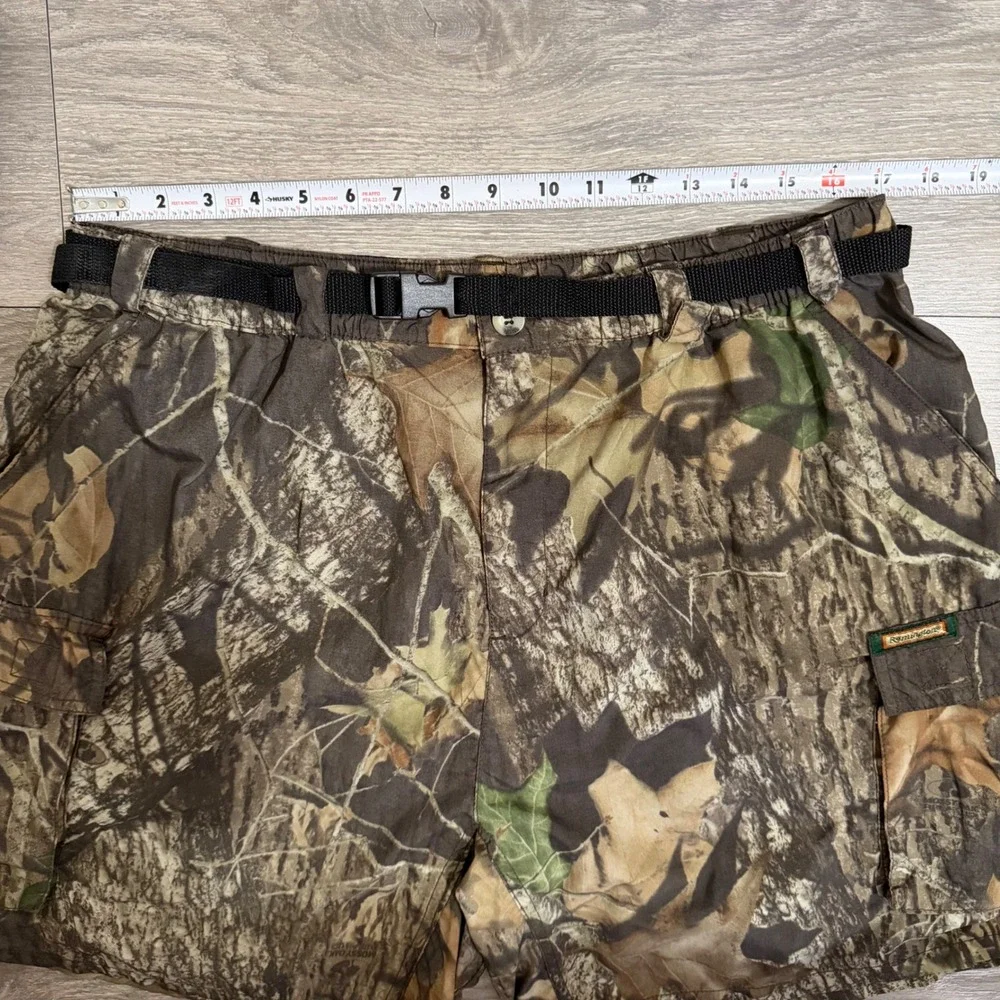 Vintage 1990s Remington Mossy Oak Camo Cargo Shorts Mens XL Nylon Belted Hiking